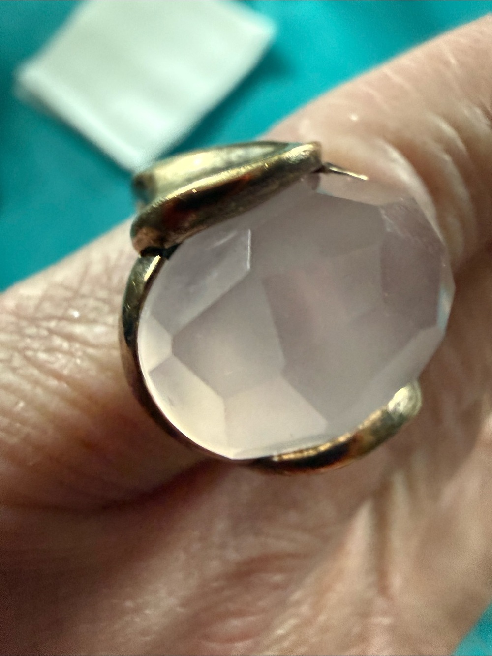 JGT 925 Sterling Silver Gold Vermeil Faceted Rose Quartz Statement Ring Sz 6